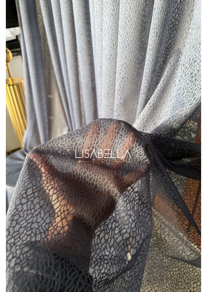 Antrasit Kristal Cam Kırığı Desen Yeni Trend Luxury Tül Perde (1x3 Sık Pile Dikişli)