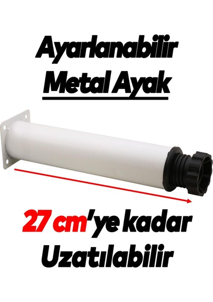Mobilya Kanepe Baza Koltuk Metal Destek Ayağı Yükseltici Ayarlanabilir Beyaz Ayak 25 cm 4 Adet