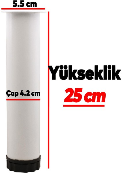 Mobilya Kanepe Baza Koltuk Metal Destek Ayağı Yükseltici Ayarlanabilir Beyaz Ayak 25 cm 4 Adet