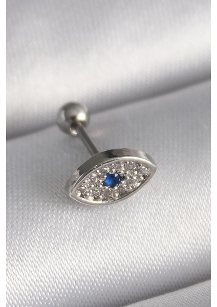 316L Çelik Gümüş Renk Zirkon Taşlı Göz Tragus Piercing - TJ-PR1253