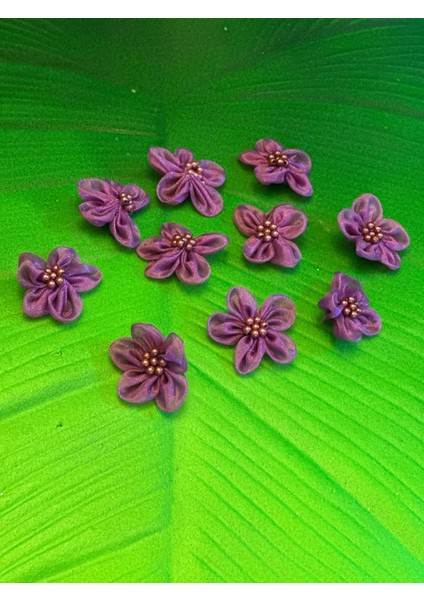 10 Adet Mor Boncuklu Çiçek Arma Dikiş Aksesuarı 3x3 cm