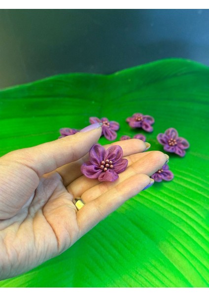 10 Adet Mor Boncuklu Çiçek Arma Dikiş Aksesuarı 3x3 cm modelleri