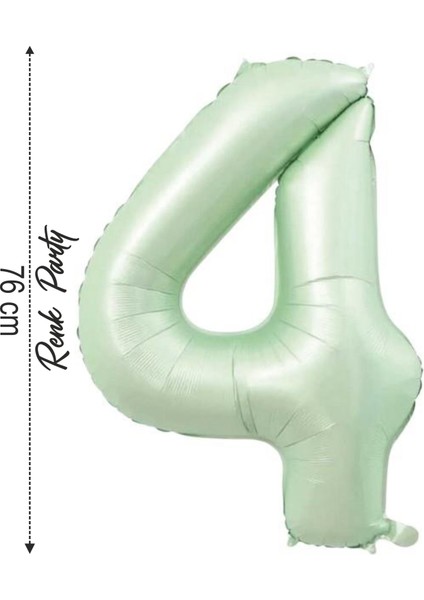Folyo Balon 4 Rakamı Helyum Balon 76 cm Yeşil Renk - 4 Yaş Balonu - 4 Rakam Balon - 34 Inch