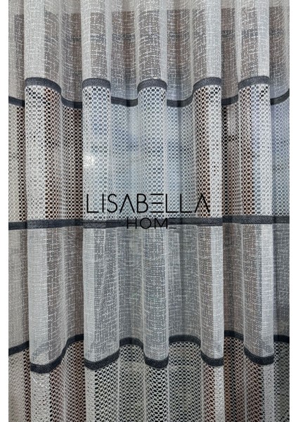 Gris Voile Ince Gri Şerit Ketenimsi ve Petek Tül Perde (Sık Pile 1x3)