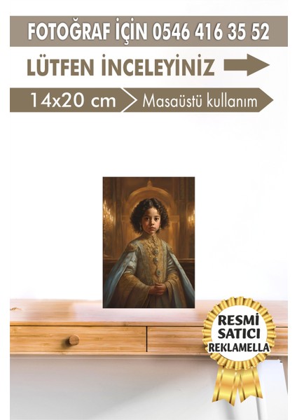 NO:132 Kişiye Özel Tasarım Kız Çocuk Tablosu Hediyelik Kraliyet Kıyafetli Portresi