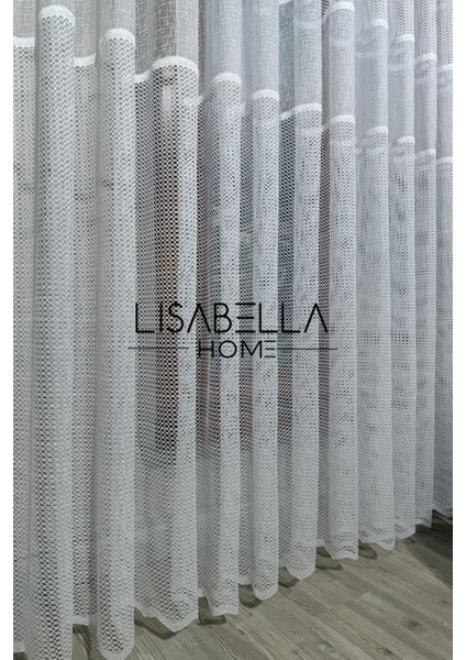White Voile Ince Beyaz Şerit Ketenimsi ve Petek Tül Perde(Pilesiz Düz Dikiş)