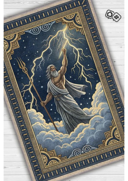 Art Deko Renkli Zeus Temalı Mavi Renkli Halı Zeus Desenli Halı Modern Dijital Baskılı Halı fiyatları