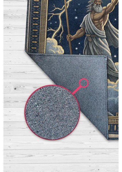 Art Deko Renkli Zeus Temalı Mavi Renkli Halı Zeus Desenli Halı Modern Dijital Baskılı Halı fırsatları