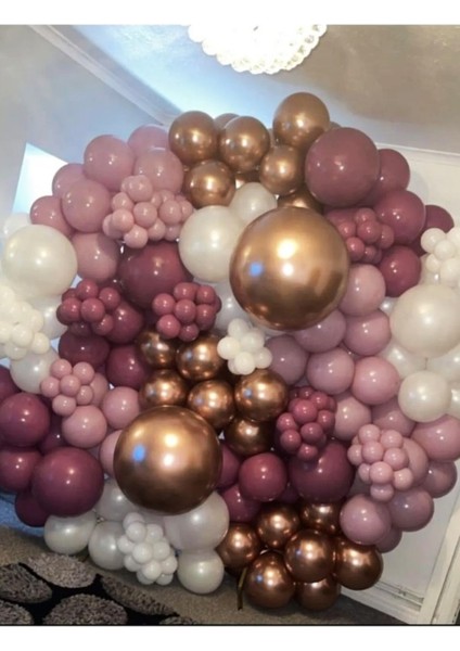 Krom Bronz Yaban Çileği Toz Pembe ve Beyaz Balon 60 Adet Zincir ve Pompa