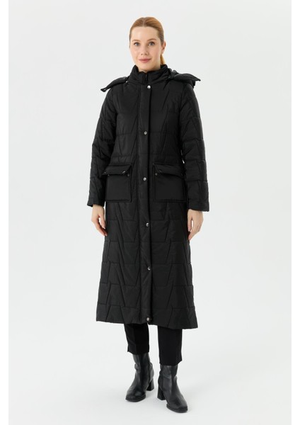 Ahval Şişme Kadın Kışlık Kaban Elyaf Dolgulu Kapşonlu 6044