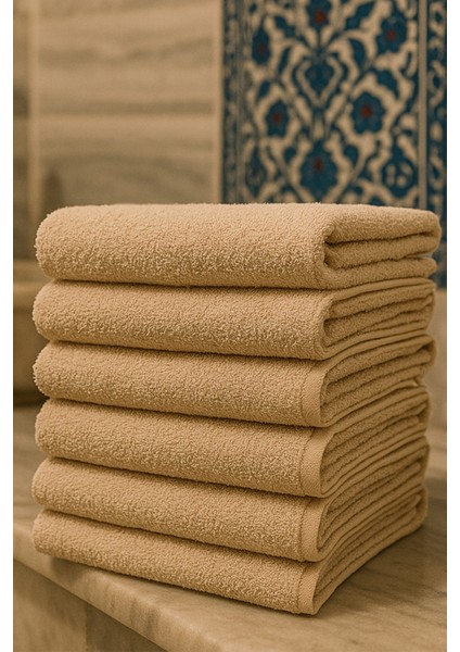 6 Adet 70 x 140 cm Banyo Hamam Spa Havlusu Bej