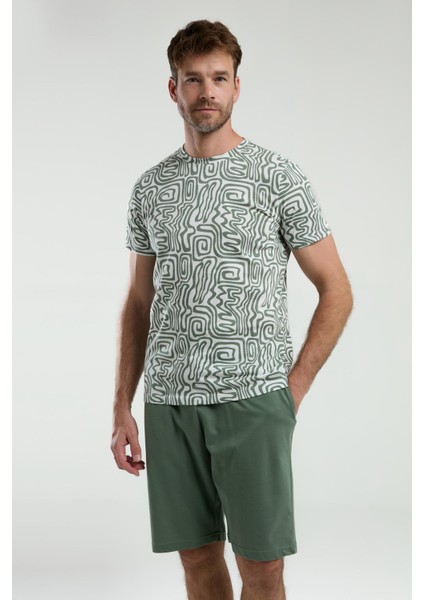 3302 Erkek Bisiklet Yaka Desenli Yarım Kollu Şortlu Pijama Takım fiyatları