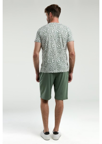 3302 Erkek Bisiklet Yaka Desenli Yarım Kollu Şortlu Pijama Takım indirimleri