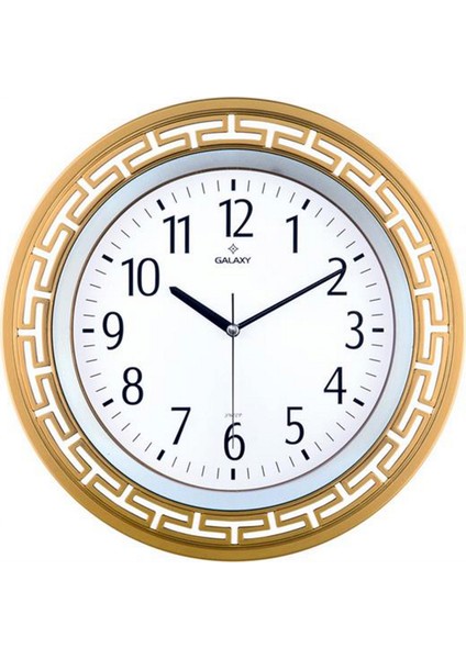 Duvar Saati Altin Sarisi Çerçeve, Çap:34.4 cm Akrilik Boya, Abs, Mineral Cam Sessiz Makine Ynsmr