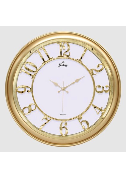 Duvar Saati Altin Sarisi Içi Beyaz 45 cm Kabartma Rakam Metal Akrep Yelkovan Akar Saniye Ynsmr