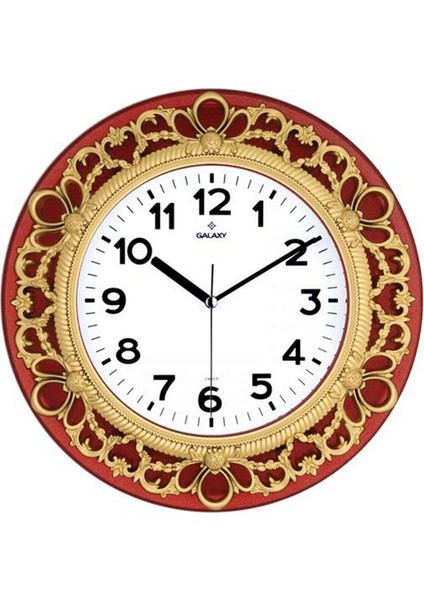 Duvar Saati Kirmizi-Altin Sarisi Çerçeve Çap:32.8 cm Akrilik Boyali 2 Renk Abs Kasa Mineral Cam Sessiz Akar Makine Pvc Kadran Kadran Ölçüsü: 205MM Kadran Baski Alani: 145MM Ynsmr