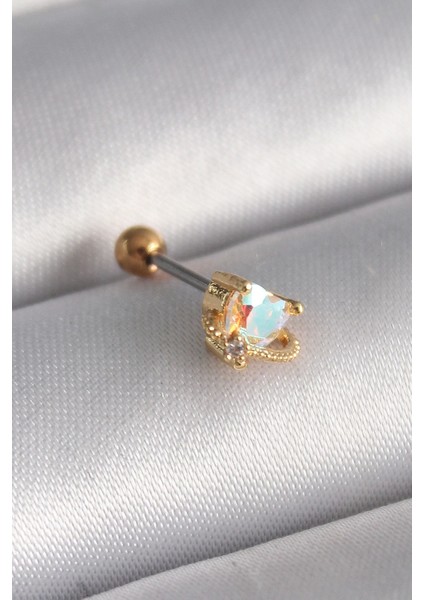 316L Çelik Gold Renk Zirkon Taşlı Kalp Tragus Piercing - TJ-PR1242