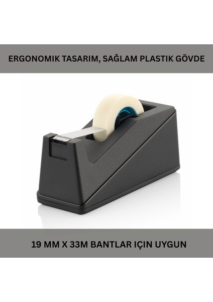 Ofis ve Ev Için Bant Kesici - Ergonomik, Kaydırmaz Taban, 19MM x 33M Uyumlu Bant Makinesi, Siyah fiyatları