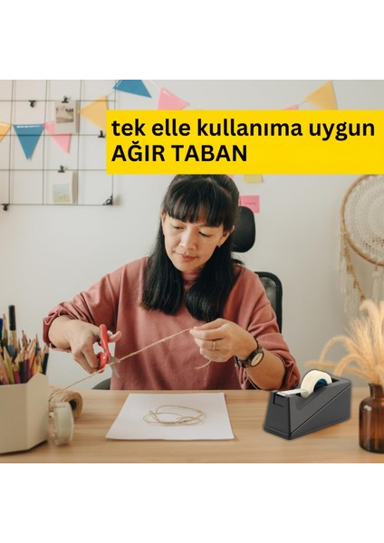Ofis ve Ev Için Bant Kesici - Ergonomik, Kaydırmaz Taban, 19MM x 33M Uyumlu Bant Makinesi, Siyah indirimleri
