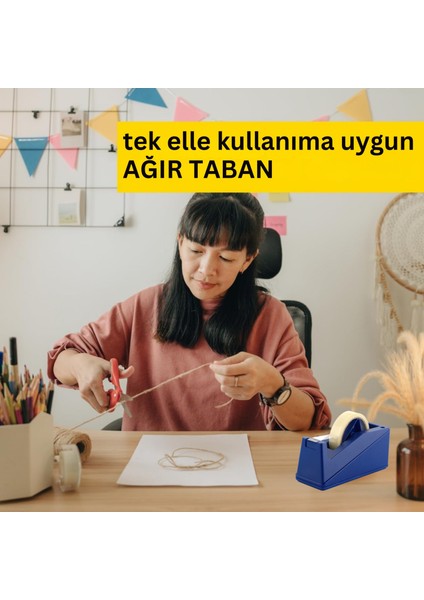 Ofis ve Ev Için Bant Kesici - Ergonomik, Kaydırmaz Taban, 25MM x 66M Uyumlu Bant Makinesi, Mavi indirimleri