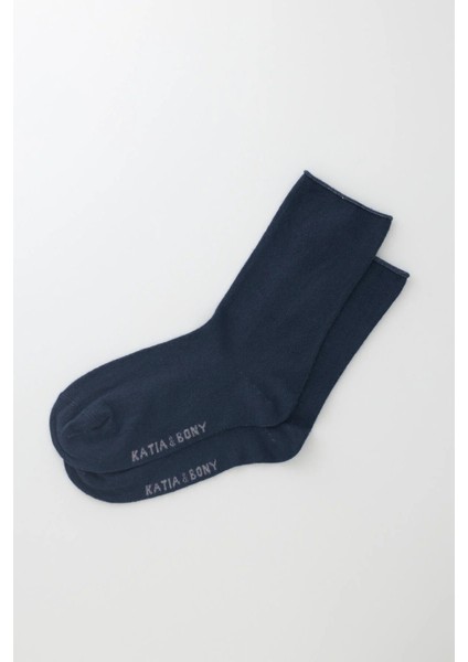 Kadın Lacivert Renkli Lastiksiz Modal Kumaş Ince Soket Çorap