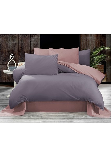 Ranforce Hazel Gri Pembe Çift Kişilik Nevresim Takımı