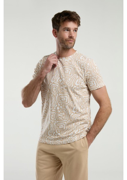 3302 Erkek Bisiklet Yaka Desenli Yarım Kollu Şortlu Pijama Takım fırsatları