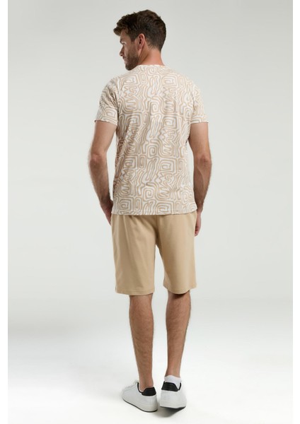 3302 Erkek Bisiklet Yaka Desenli Yarım Kollu Şortlu Pijama Takım indirimleri