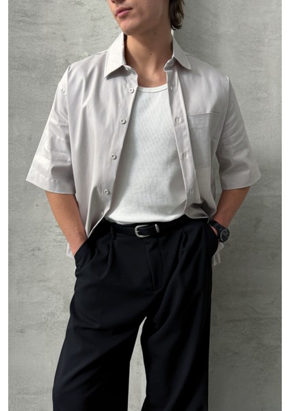 Erkek Oversize Kısa Kol Gabardin Gömlek fırsatları