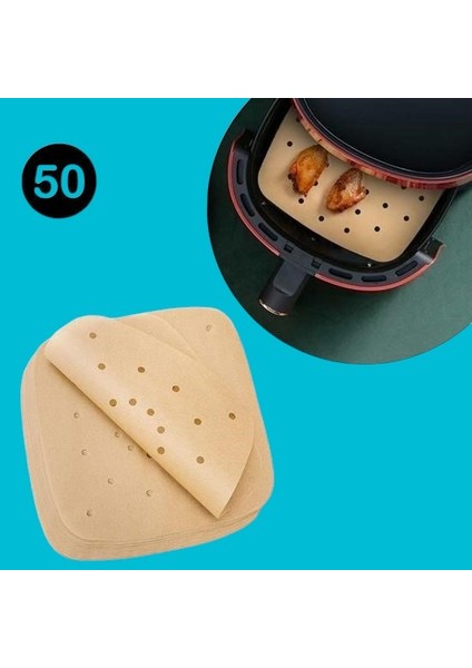 Pratikaı 50 Adet Tek Kullanımlık Airfryer Pişirme Kağıdı | Yağ Geçirmez & Delikli Model