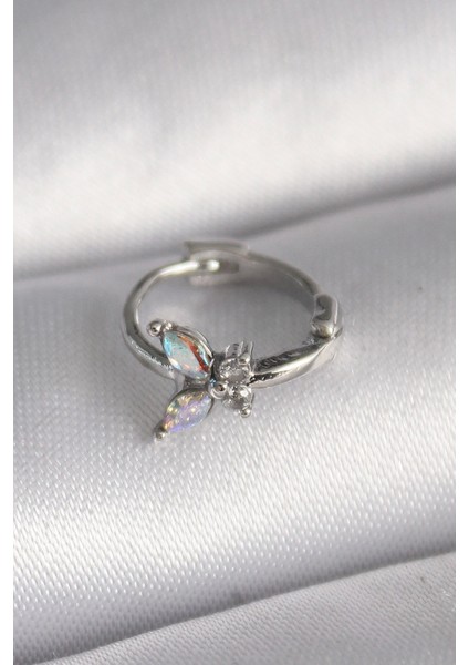316L Çelik Gümüş Renk Zirkon Taşlı Kelebek Model Tragus Piercing - TJ-PR1327