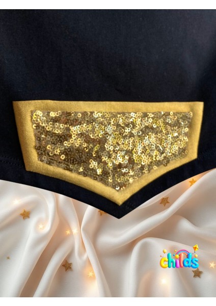 Ikili Takım Kız Çocuk Crop Pamuklu Üst Parlak Gold Lame Baskılı Mini Etek fırsatları