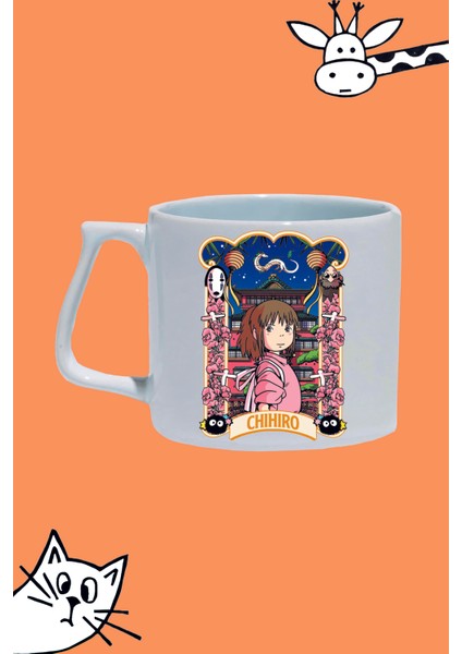 Chıhıro Karakter Anime Spirited Away Ruhların Kaçışı Tasarım Baskılı Beyaz Lüks Sap Kupa Bardak