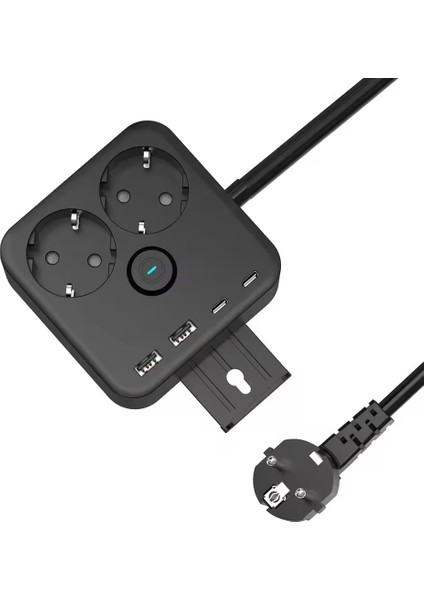 Akım Korumalı 2'li Priz Kablolu Fulltech 1.4 mt Kablolu Telefon Tutacaklı 2xusb 2xtype-C Girişli