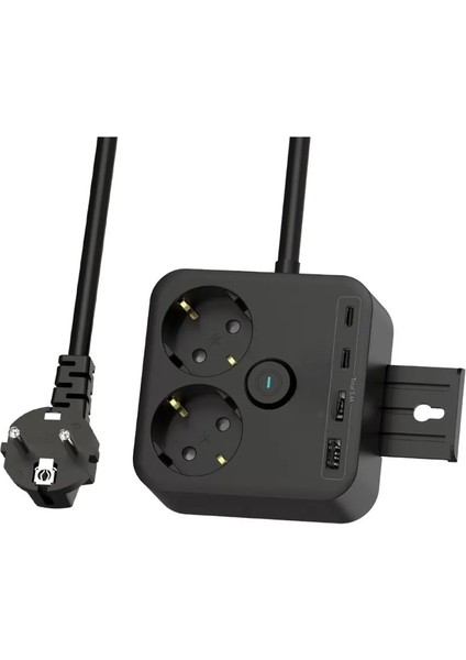 Akım Korumalı 2'li Priz Kablolu Fulltech 1.4 mt Kablolu Telefon Tutacaklı 2xusb 2xtype-C Girişli