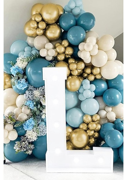 Krom Gold Derin Okyanus Fırtına Mavisi ve Sütlü Kahve Balon Zinciri 60 Adet