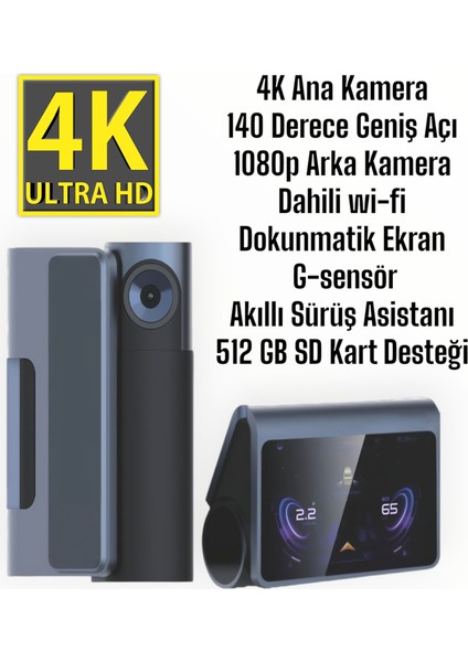 4K Yüksek Kalite Wifi Araç Kamerası Sürüş Asistanı ve Dokunmatik Ekran Özellikli fiyatları