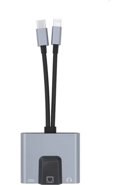 Data Star Datastar Lightning Type-C 3 In 1 Ethernet Aux Çevirici