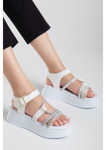 Taşlı Platform Dolgu Taban Sandalet