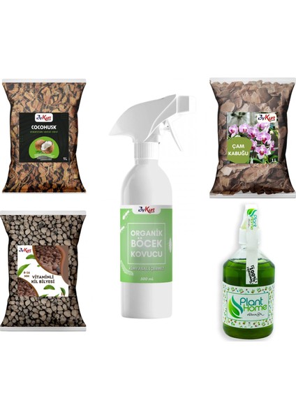 Powermix Orkide Bakım Seti 5’li Besin - Böcek Kovucu - Çam Kabuğu - Kil - Coco Husk