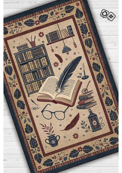 Kitap Sever Halısı Kahverengi Kitap Sever Halısı Okuma Sever Çalışma Odası Halısı