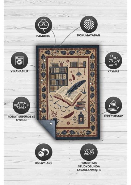 Kitap Sever Halısı Kahverengi Kitap Sever Halısı Okuma Sever Çalışma Odası Halısı