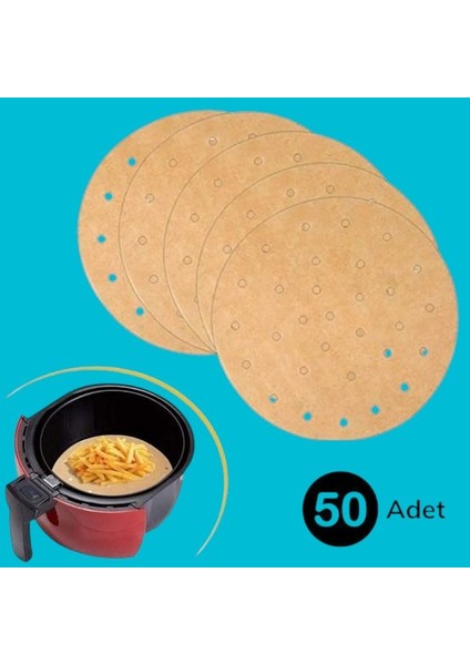Pratikaı 50 Adet Air Fryer Pişirme Kağıdı | Yuvarlak Delikli Model