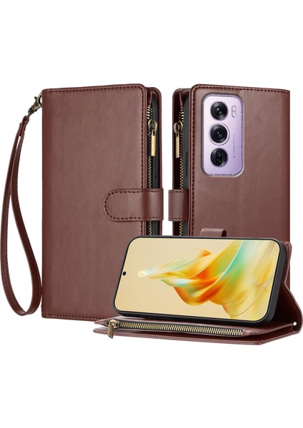 Oppo Reno 12 Pro 5g ile Uyumlu Rfıd Engelleme Kredi Kartı Tutucu Deri Fermuarlı Kapaklı Cüzdan Bilek Kayışı Destekli Koruyucu Kılıf (Yurt Dışından)