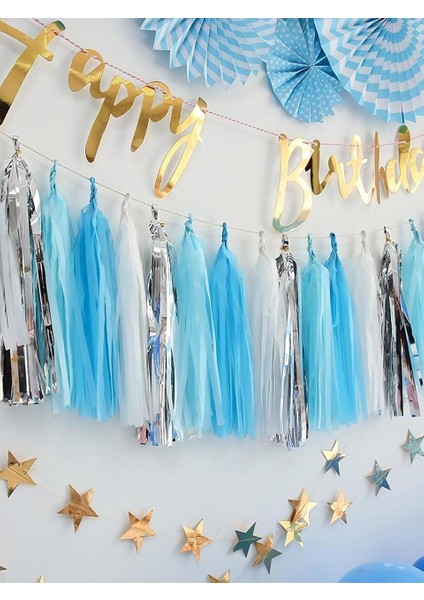 Parti Süsleri Metalize Püskül Süs Mavi - Gümüş 3 mt fiyatları