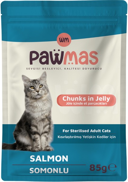 Pouch Pawmas Somonlu Kısırlaştırılmış Yaş Kedi Maması 85GR