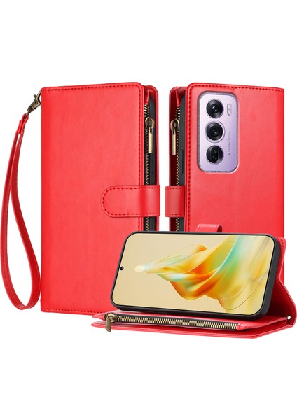 Oppo Reno 12 Pro 5g ile Uyumlu Rfıd Engelleme Kredi Kartı Tutucu Deri Fermuarlı Kapaklı Cüzdan Bilek Kayışı Destekli Koruyucu Kılıf (Yurt Dışından)