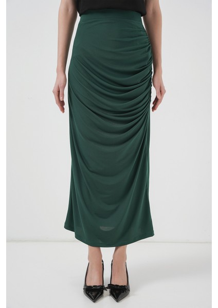 8035 Büzgülü Midi Etek - Zümrüt Yeşili fiyatları