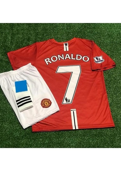 Manchester/United Moskova 2008 Sezonu Cristiano Ronaldo Çocuk Forması 3'Lü Set (Red)