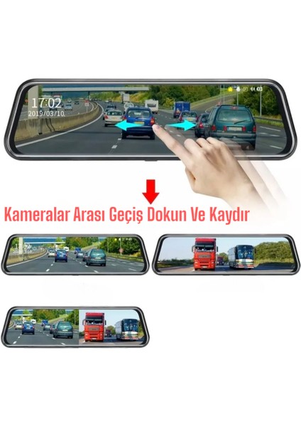 4K Yüksek Kalite Ayna Araç Kamerası Sürüş Asistanı ve 10 Inç Dokunmatik Ekran + Wifi Özellikli